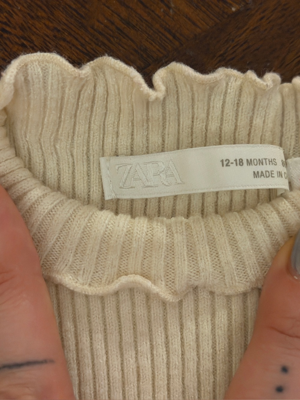 Zara Cream Ribbed Ruffle Mock Neck Sweater - Picture 2 of 6